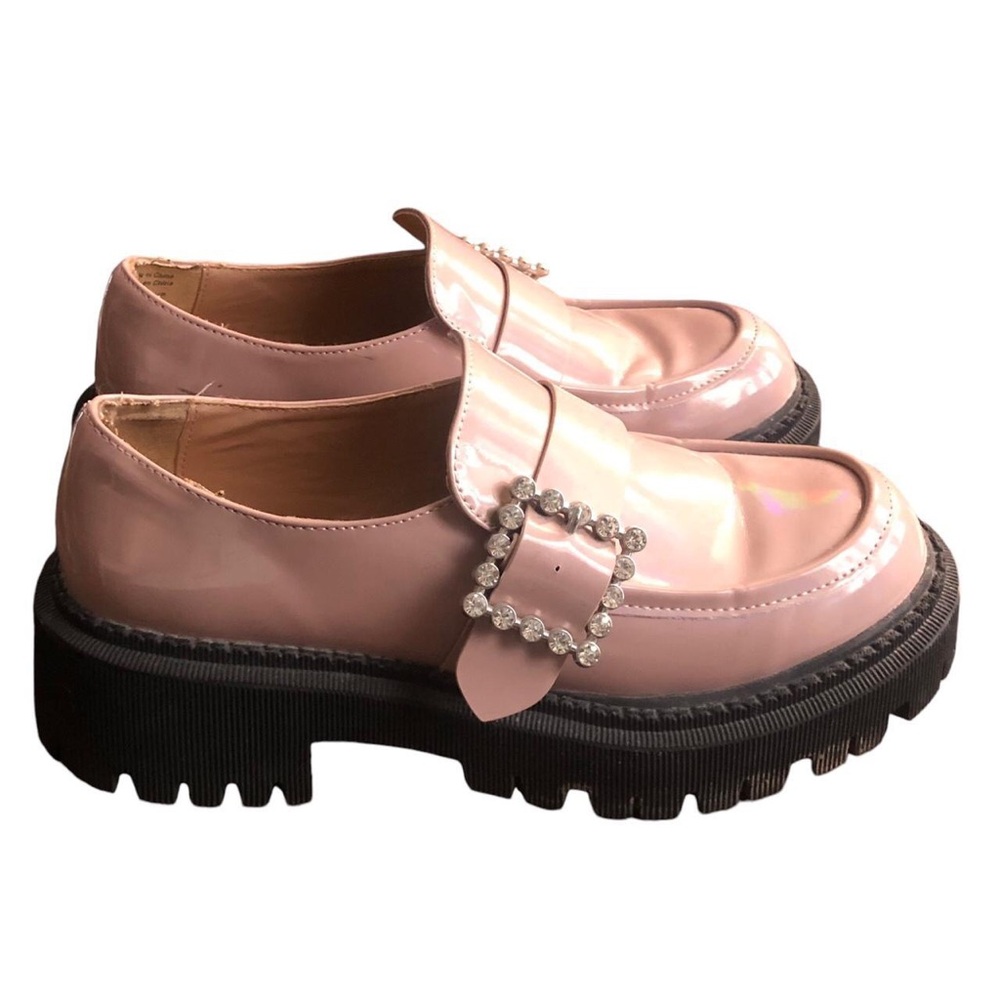 Muted Pink/tan holographic platform shoes loafers
